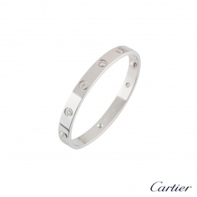 Cartier White Gold Half Diamond Love Bracelet Size 16 B6035816


